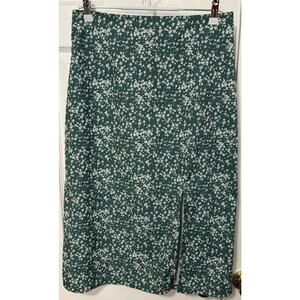 Romwe Women's L Green Floral BOHO Midi Skirt Festival Cottagecore Prairie Spring